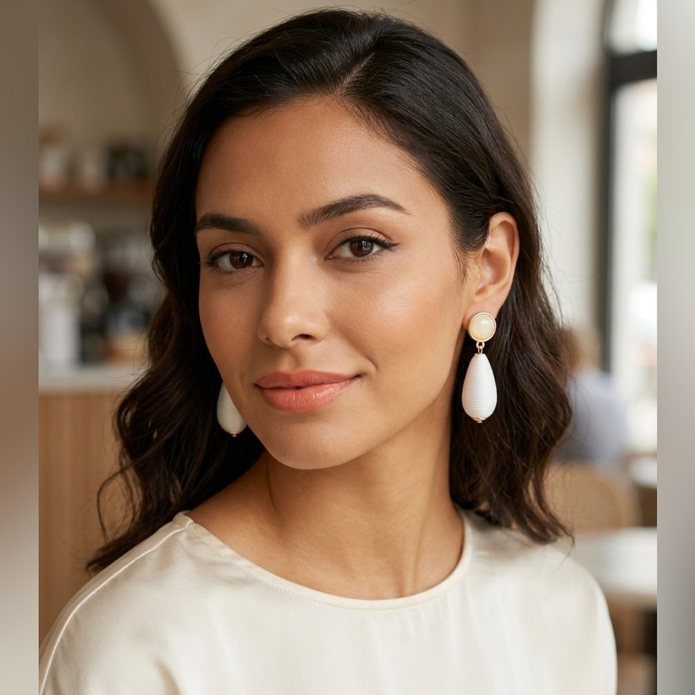 Hypo-allergenic White Teardrop Drop Earrings